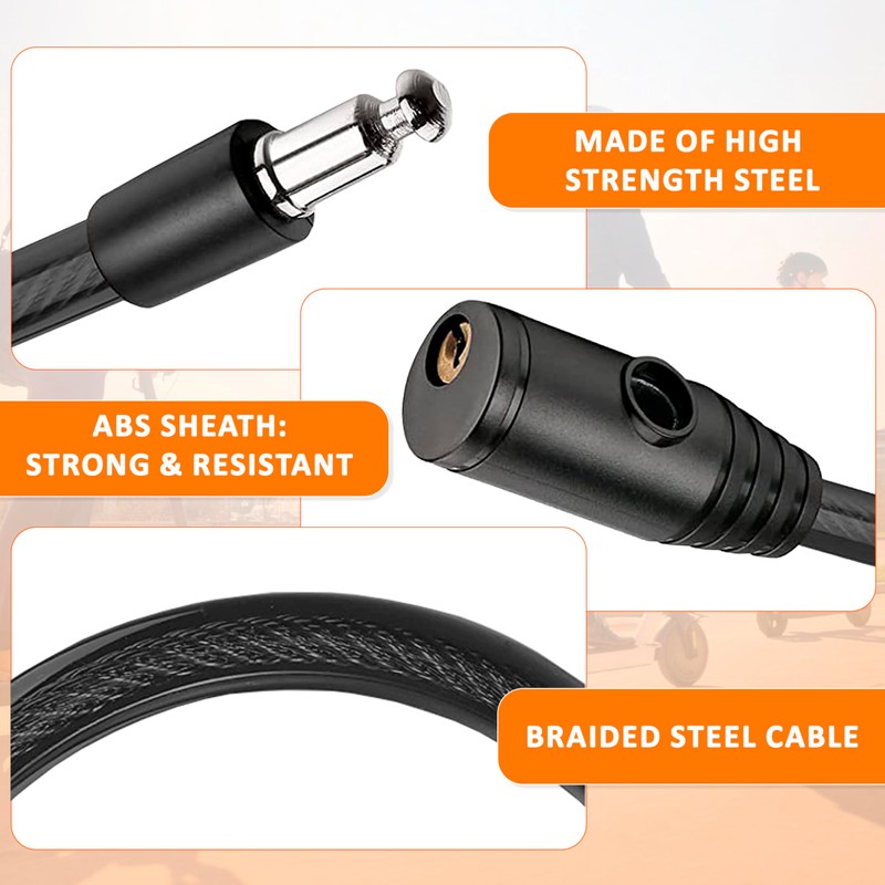 E Scooter Lock Double Security 2 Pieces Steel Cable Durable