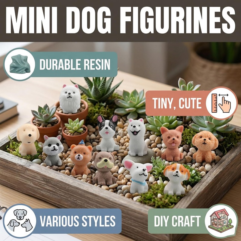 Gaomumu 12PCS Mini Cute Puppy Figurines, Resin Cartoon Dog Ornaments,