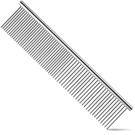 Dog Comb, Cat Comb with Rounded and Smooth Ends Stainless Steel Teeth, Professional Grooming Tool for Removes Tangles and Knots, Pet Comb for Long and Short Haired Dogs, Cats and Other Pets…