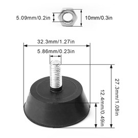 WJUAN Pack of 4 adjustable feet, galvanised steel rubber feet with M6 thread, high stability, adjustable feet, base diameter 38 mm, suitable for tables, chairs, sofas, showcases and speaker cabinets