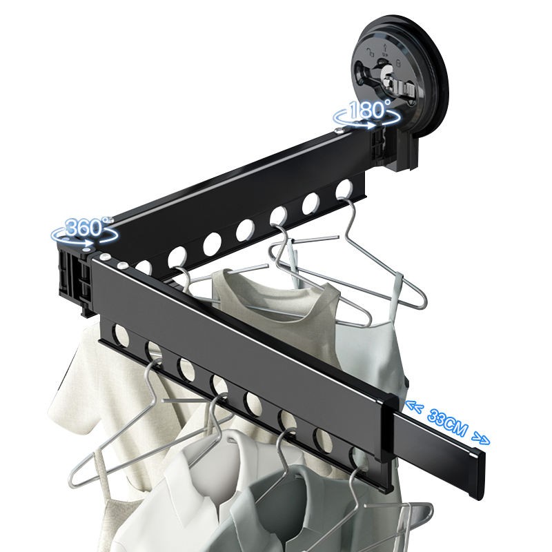 Foldable Retractable Laundry Drying Rack with Suction Cups, No-Drill Wall
