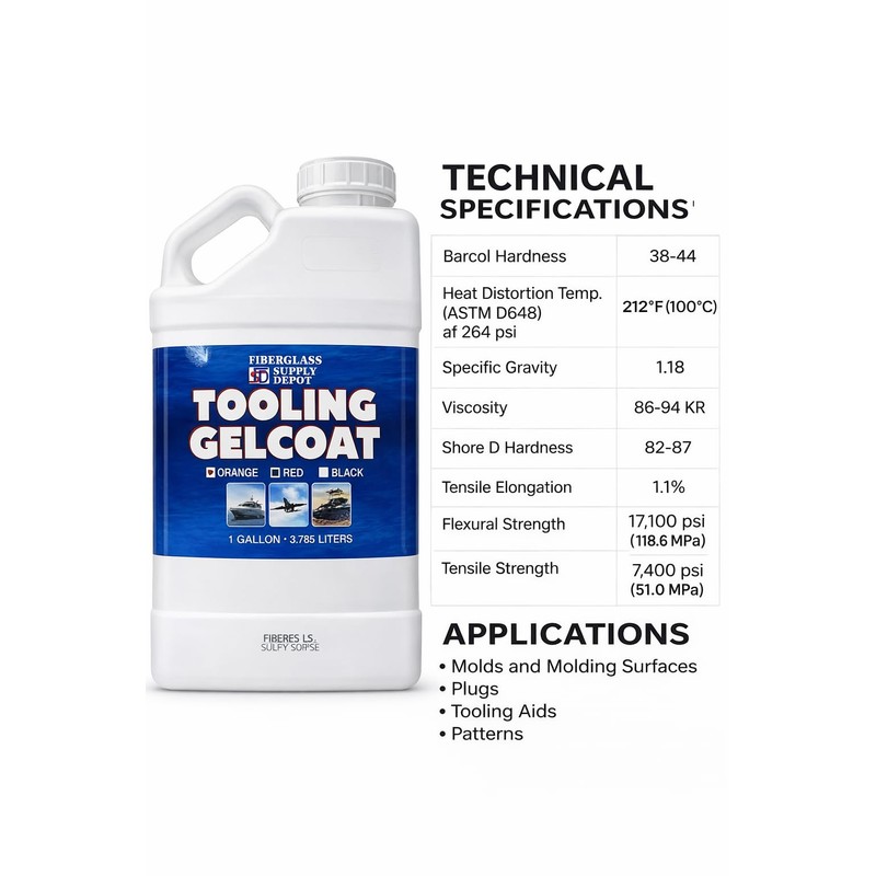 Fiberglass Supply Depot Orange Tooling Gelcoat Gallon with 60cc Hardener