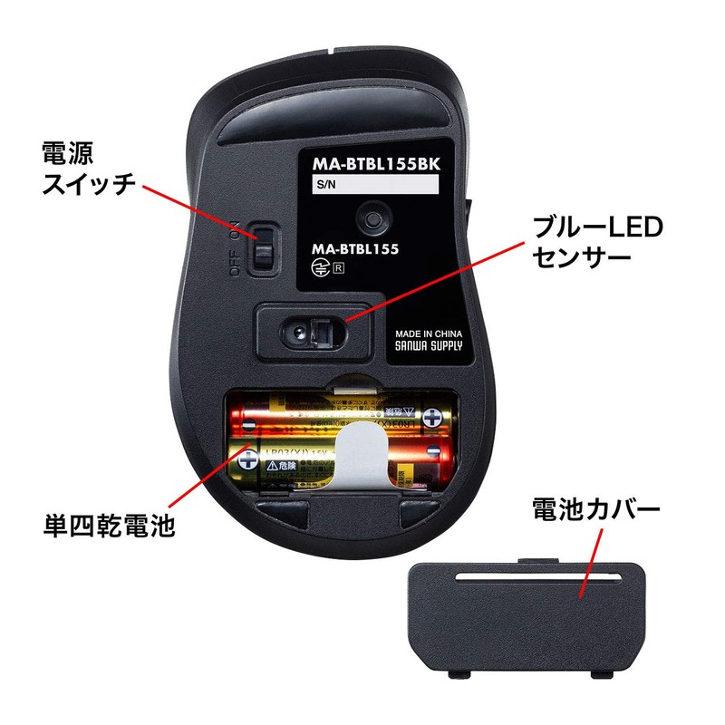 Sanwa Supply Bluetooth 5.0 Mouse, Silent, Blue LED, 5 Buttons,