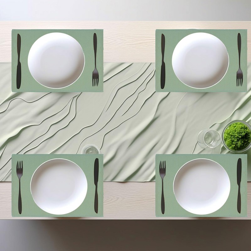 JarThenaAMCS 6Pcs Sage Green Placemats Heat Resistant Waterproof Linen Table