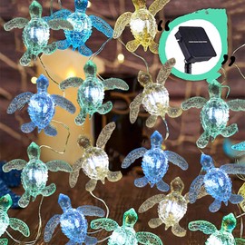 Beach Theme Outdoor Solar Sea Turtle String Lights – 40 LED 14ft Nautical Décor for Balcony, Porch, Fence - Waterproof Garden Night Lights Coastal Marine Life Décor Ocean-Inspired Lighting