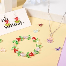 Beadthoven 200Pc Glass Flower Leaf & Bell Orchid Beads Crystal Jewelry Making Kit - Transparent Loose Glass Beads for Necklace Making