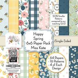 6x6 Pattern Paper Pack - Happy Spring - for Easter Scrapbook Premium Specialty Paper Single-Sided 6"x6" Collection Includes 64 Sheets - 50% Smaller Patterns - by Miss Kate Cuttables