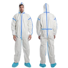 VASTMED 1PCs Medical Grade Hazmat Disposable PPE Elasticated Hood Coverall Suit Elastic Wrist & Ankle Protective Coverall Hazmat Suits for Safety | Breathable & Water Resistant