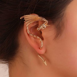Xmsrn Vintage Ancient Dragon Ear Cuff Wrap Earrings Gold Dragon Ear Climber Earrings Flying Dragon Cartilage Ear Clip Earrings Gothic Dragon Wrap Around Earrings Jewelry for Women and Girls (Gold)