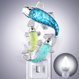 Fish Night Light, Beach Night Light, Plug into Wall Lamp with Manual Switch, LED Energy Saving Bulb and 360° Rotating Plug, Beach Theme Nautical Decor for Kids Bedroom, Bathroom, Hallway