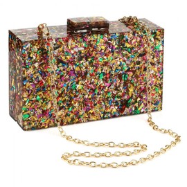 Women Clutches Evening Bags Acrylic Multicolor Purses and Handbags Shoulder Cross Body Bag Formal Wedding Prom Party, Mixed Gold, One Size
