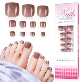 ELEVENAIL 5 Packs Press on Toenails Red Purple Brown White Toenails Reusablr Toe Nail Art Tips Short Squoval False Nails Salon Manicure Kits Reusable Acrylic Nails Fake Toenails