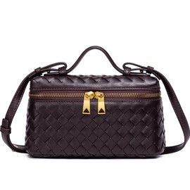 Woven Crossbody Bag L19 Top-Handle Leather Small Purses for Women Shoulder Handbag Luxury Trendy Purse(coffee)