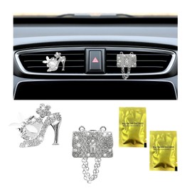 Ziciner 2PCS Bling Heart Car Air Vent Clips Charms, Heel & Bag Shaped Crystal Air Freshener Vent Clips, Rhinestone Air Conditioning Outlet Clip, Car Decor Accessories for Women Girls (Heel+Bag)