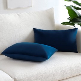 Sungeek Pack of 2 Velvet Cushion Covers Soft Decorative Pillow Covers with Invisible Zipper Luxury Throw Pillow Cases for Home Decor Sofa Bedroom Living Room 30x50cm Navy Blue