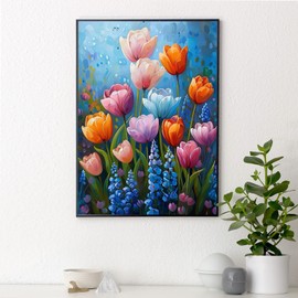 Flowers Diamond Painting Kits for Adults, Colorful Flower Diamond Art Kits for Adults Beginners, 5D DIY Round Full Drill Painting with Gem Art Craft Kit for Home Wall Decor 12x16 Inch