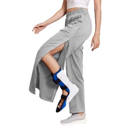 Deyeek Tear Away Pants for Women Open Bottom Wide Leg Post Surgery Sweatpants Loose Fit Soft Catheter Pants with Pockets XL Light Grey