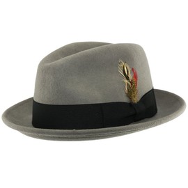 Unisex Crushable Hand Made C-Crown Felt Fedora Trilby Hat with Removable Feather 100% Wool (X-Large(61), Grey)