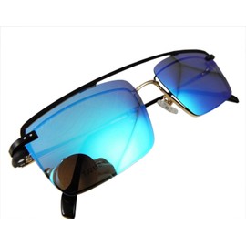 Circleperson Men Magnetic glasses Light weight Thin Metal Mirror clip on Polarized sunglasses RX-lens able (Gold+black, Mirror blue/Polarized brown)