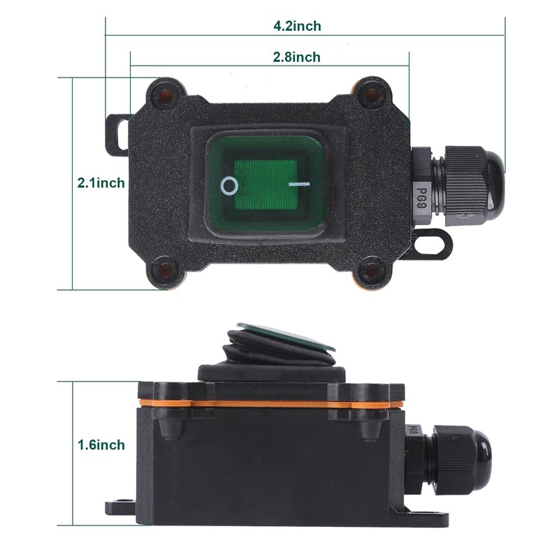 IP65 Waterproof Inline Cord Switch, Outdoor ON/Off Toggle Switch DPST