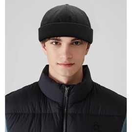 Rumnoke Quick Dry Docker Caps for Men Brimless Cap Sailor Rolled Cuff Beanie Hat Black