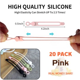 [20Park]UMUST Silicone Cable Ties, Reusable Cable Management Organizer,Cable Straps,Cord Ties,Multipurpose Elastic Cord Organizer for Bundling and Fastening Cable Cords Wires(pink)