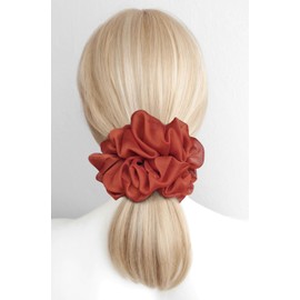 38 Colors Available, Big Scrunchies for Hair, Soft Cheer Chiffon large Ponytail Holder, Cute Birthday Gift for Women Girl Teen, Holiday Accessory (Pumpkin)