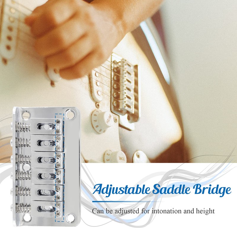 HARSKIYER Silver Adjustable 6 String Guitar Bridge, Metal Fixed Top