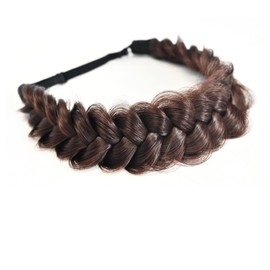 STHEJFB Braid Headband 2 Strands Messy Classic Chunky Plaited Wide Braids Elastic Stretch Quality Synthetic Braided Headband Women Girl Bohemian Hair Braid 65g (bright red)