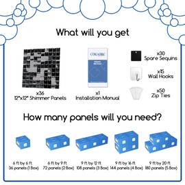 COKAOBE COKAOBE Black Shimmer Wall Backdrop, 36PCS Square Sequin Shimmer Backdrop Panel, Photo Backdrops for Birthday, Anniversary, Wedding, Graduation & Bachelorette Party Decoration