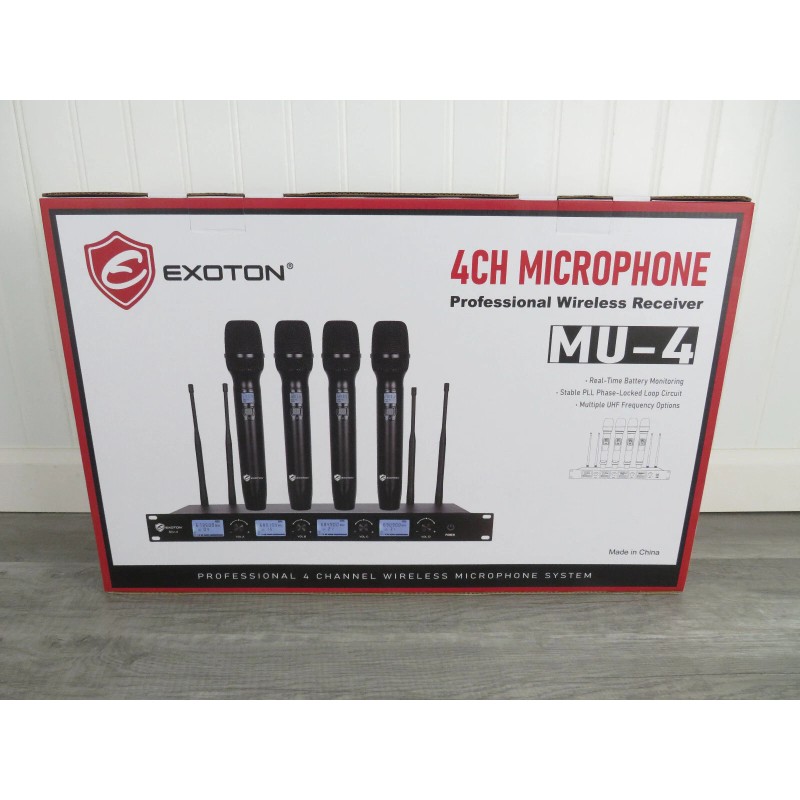 Exoton MU-4 Professional 4 Channel UHF Wireless Microphone System Rack