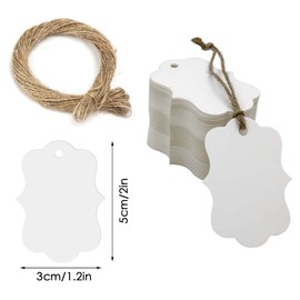 Price Tags, Pack of 100 Mini Price Tags Labels, 5 x 3 cm Price Labels, Hanging Labels, White Tag Labels with 20 Metres Jute Rope for Flea Market, Jewellery, Gift, Hang Tags (100 White)