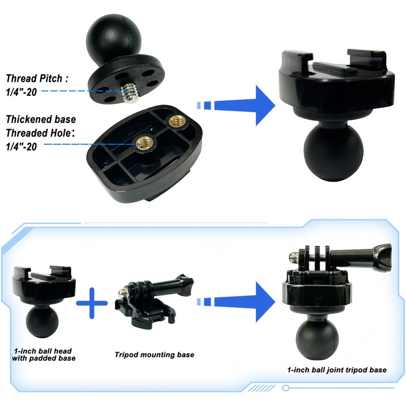 1" Ball Mount Adapter for Insta360 with Quick Release Base
