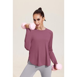 PINSPARK Womens Long Sleeve Tops UPF 50+ Sun Protection Shirts Quick Dry Yoga Athletic Casual Tops High Low Exercise Gym Shirts Loose Fit,Magenta Purple XXL