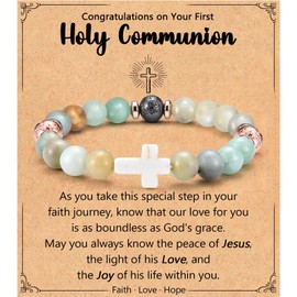 Leyung First Communion Gifts for Girls Catholic, 1st Holy Communion Decorations Christian Cross Bracelet, Christening Jewelry Gifts for Teen Girls Goddaughter Granddaughter Daughter Niece