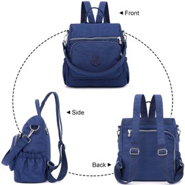 TianHengYi Casual Small Backpack Purse for Women Girls, Waterproof Lightweight Nylon Travel Daily Daypack Shoulder Bag, Navy Blue