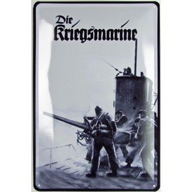 Tin Sign 20 x 30 cm Curved Historical German Marine Submarine Cannon in Use Decorative Gift Sign