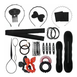 Kit Shaper Cabello Diadema Scrunchies Ligas Tiara Accesorios Negro 33pcs