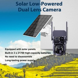 LASTCOW 4G Low-Powered Solar Security Camera Outdoor, 2K No WiFi Dual Lens Linkage Security Cameras for Home Security, 2-Way Talk Cameras with PIR Motion Detection, Color Night Vision, IP66 (Black)