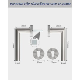 AwmnSrman Door Handles Interior Doors Door Handle Set Stainless Steel Toilet The Shape of L PZ Profile Cylinder Silver