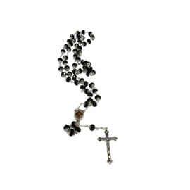 Glass Crystal Beads Rosary with Holy Soil Silver Crucifix (Pink, Red, Green, Purple, Light Blue, Dark Blue, Black, Clear, Blue) (Black)