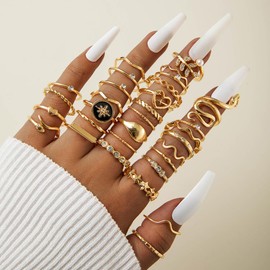 LKingel Chunky Rings Set for Women Gold Stacking Rings Set Irregular Geometric Ring Vintage Zircon Snake Moon Stars Dainty Ring Jewelry for Women Style2