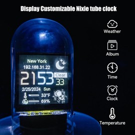 Nixie Tube Clock Simulation, Full Color IPS LCD Screen, Support, Weather Mode, Electronic Album Feature, Easy to Use, 12/24h RGB Digital Clock for Decorating Rooms and Desks