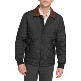 Dockers Men's Diamond Quilted Jacket with Corduroy Collar, Black
