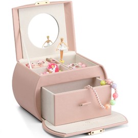 Vlando Caja de joyería musical para niñas con cajón, caja de música con bailarina y pegatinas para decoración de dormitorio de cumpleaños, regalos par