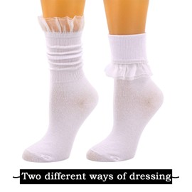 SEMOHOLLI Women Ankle Socks, Women Lace Ruffle Frilly Ankle Socks Fashion Ladies Girl Princess (1 Pairs-white)