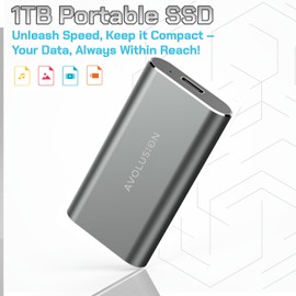 Avolusion Avolusion S1 1TB Portable SSD - Up to 1000MB/s - PC and Mac - USB 3.2 USB-C External Solid State Drive - S1-SSD-T1, Durable Aluminum Built