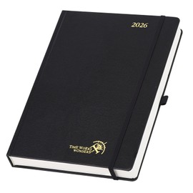 POPRUN 2026 Daily Planner One Page Per Day Even Weekends A4 Large Size (8.5" x 12") - 12 Months Calendar Hourly Appointment Book with Inner Pocket, Pen Holder, Hardcover - Black