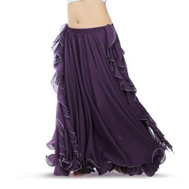 ROYAL SMEELA Belly Dance Skirt Women's Good Quality Belly Dance Costume Women's Training Dance Dress Belly Dance Skirt Chiffon Flamenco Skirt Long, purple, m