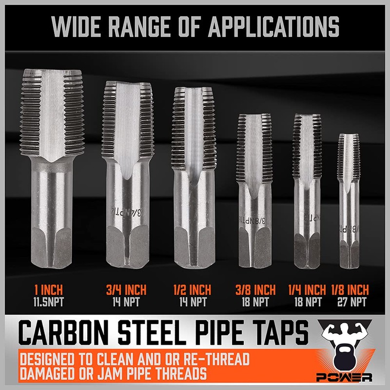 HORUSDY 6-Piece NPT Pipe Tap Set, Carbon Steel Threading Tool